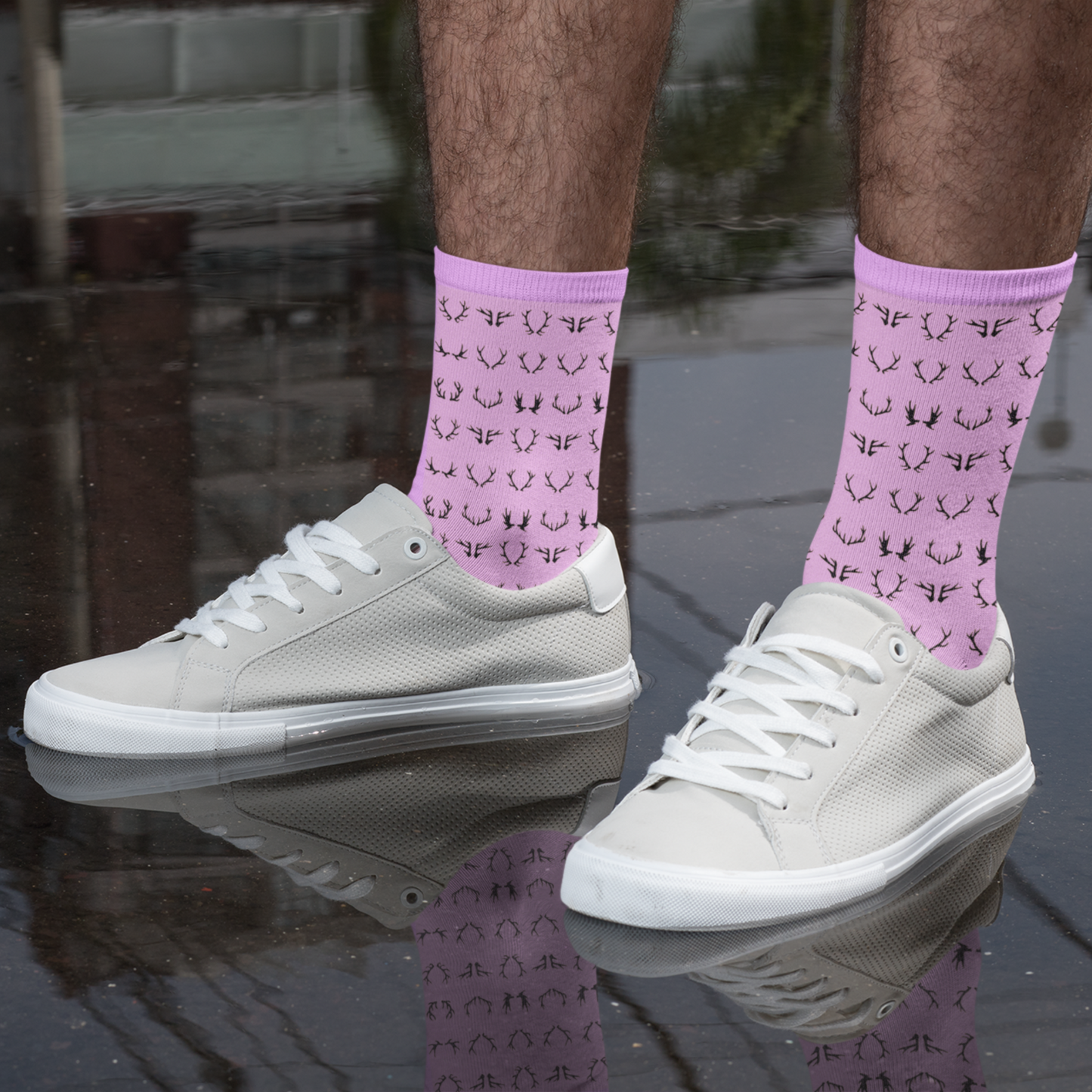 Lord's Rocks 2 Pair Pack of Whiskey Stones Socks in Genuine Wood Barrel. Black Verbiage Black Pink Pattern Novelty