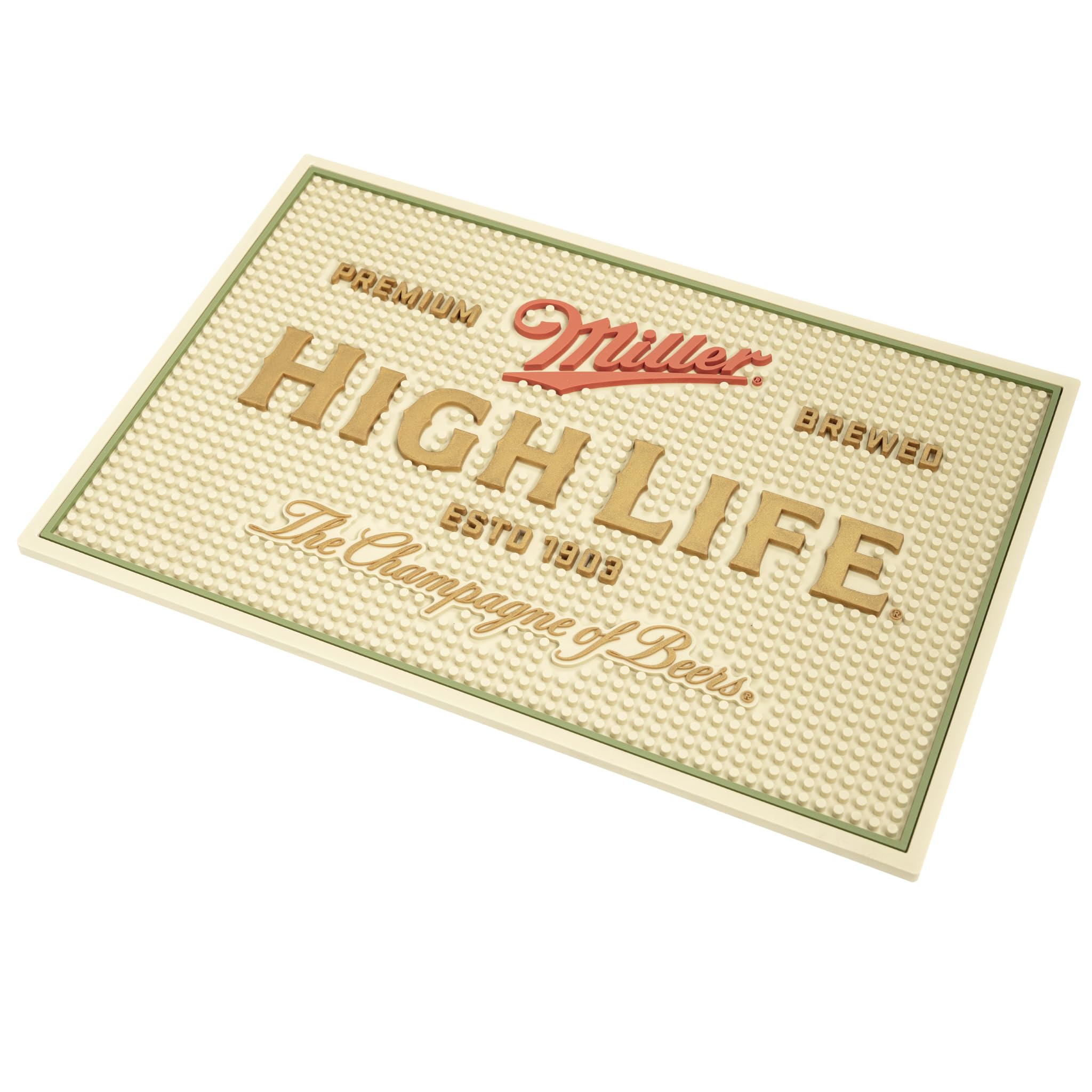 Miller High Life Bar Mats for Countertop - 18x12 inches, Non-Slip Rubb