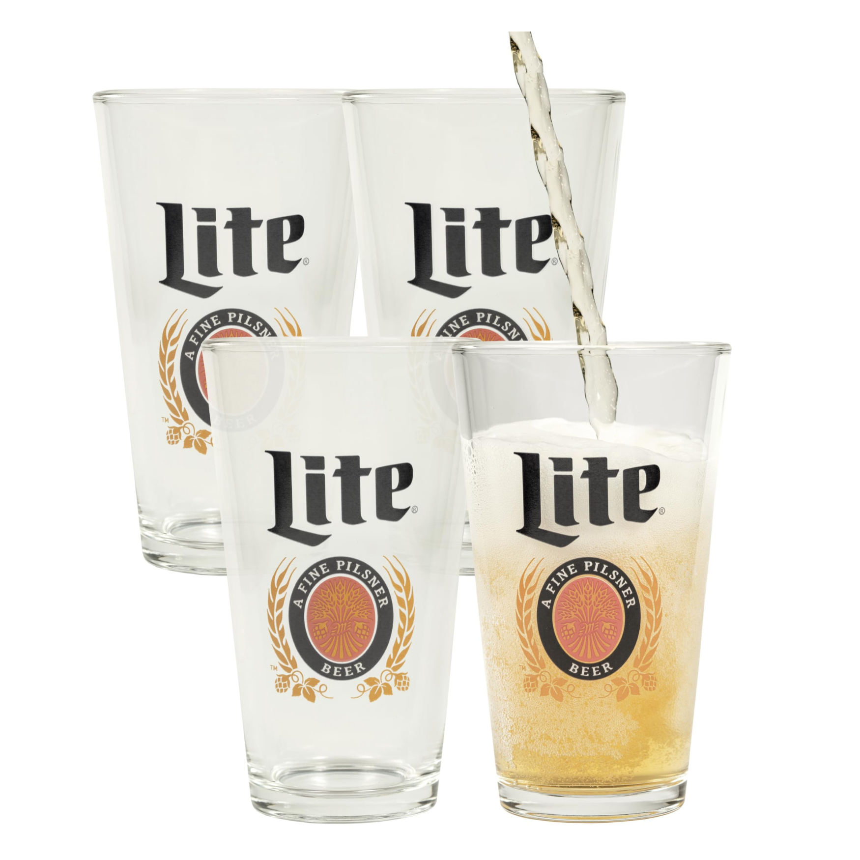 LORD'S ROCKS Miller Lite Beer Glasses 16oz Pint Glass - Set of 4 Authe