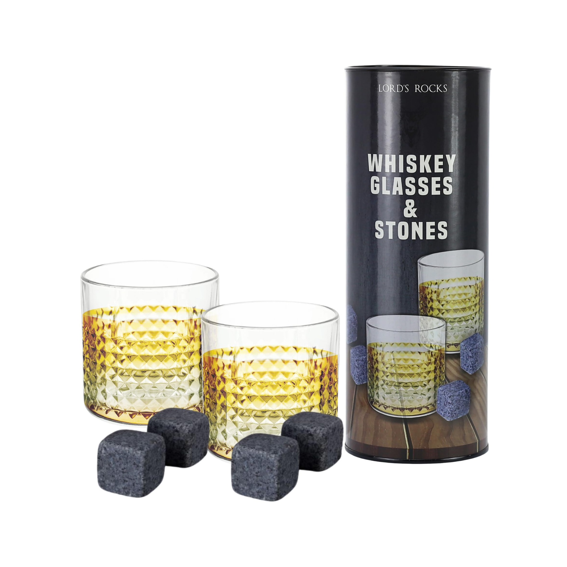LORD'S ROCKS Whiskey Glass 2 Pack with Stones