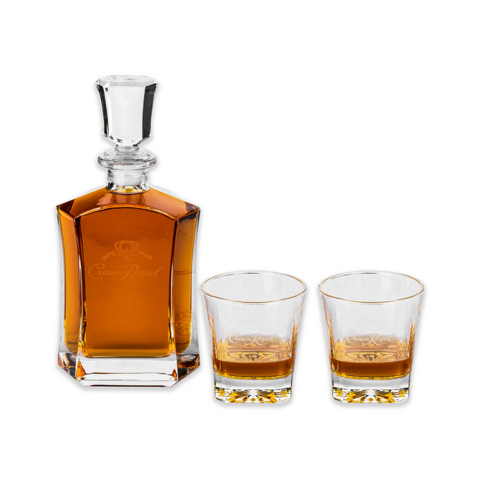 Crown Royal Whiskey Decanter Set with 2 Drinking Glasses | Whiskey Decanter Set for Men and Women | Compatible