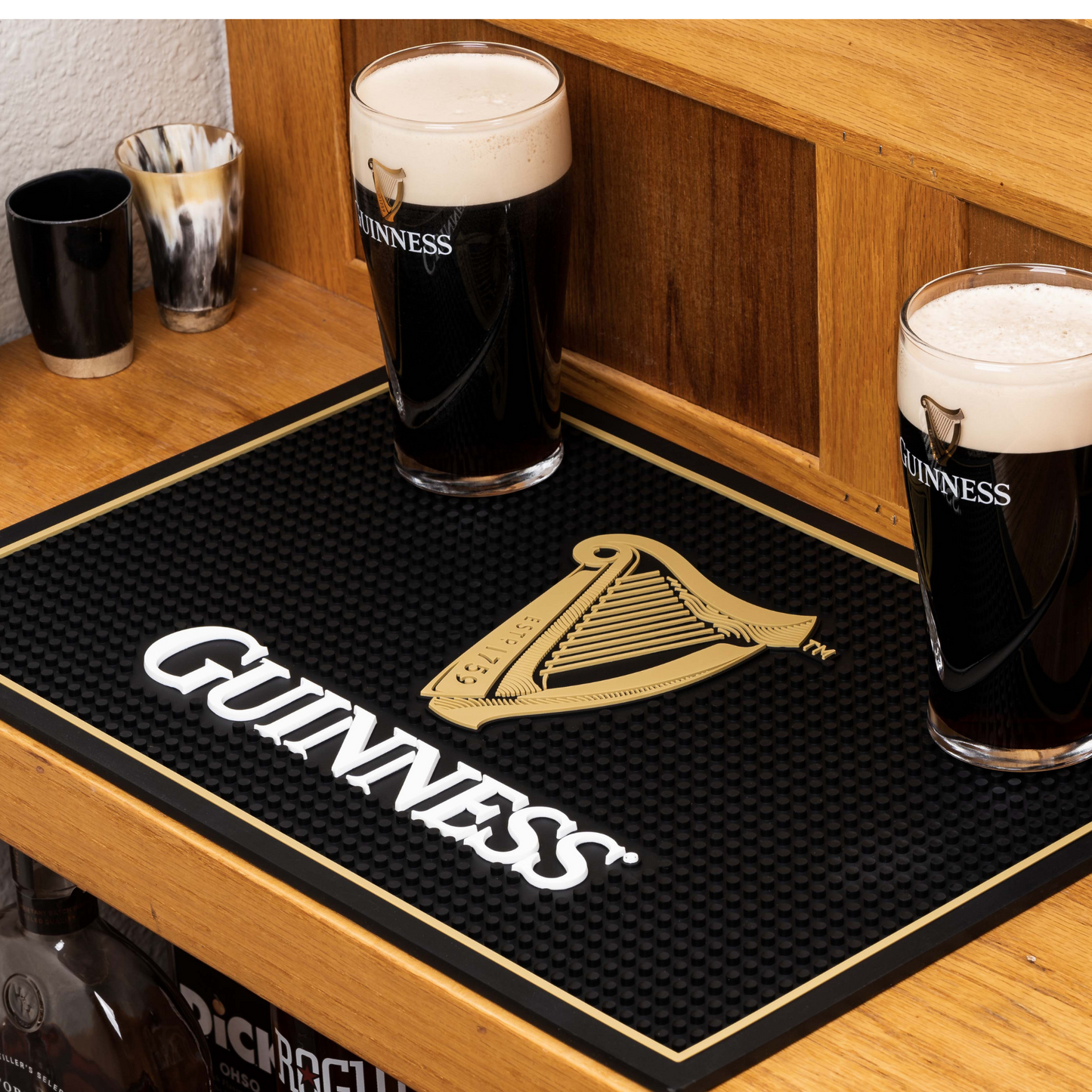 Guinness Bar and Spill Mat for Countertops | Irish Rubber Bar Mat for Drips with Guinness Harp Logo | Professional Bar Service Mat with Guinness Beer, 18 x 12” Compatible