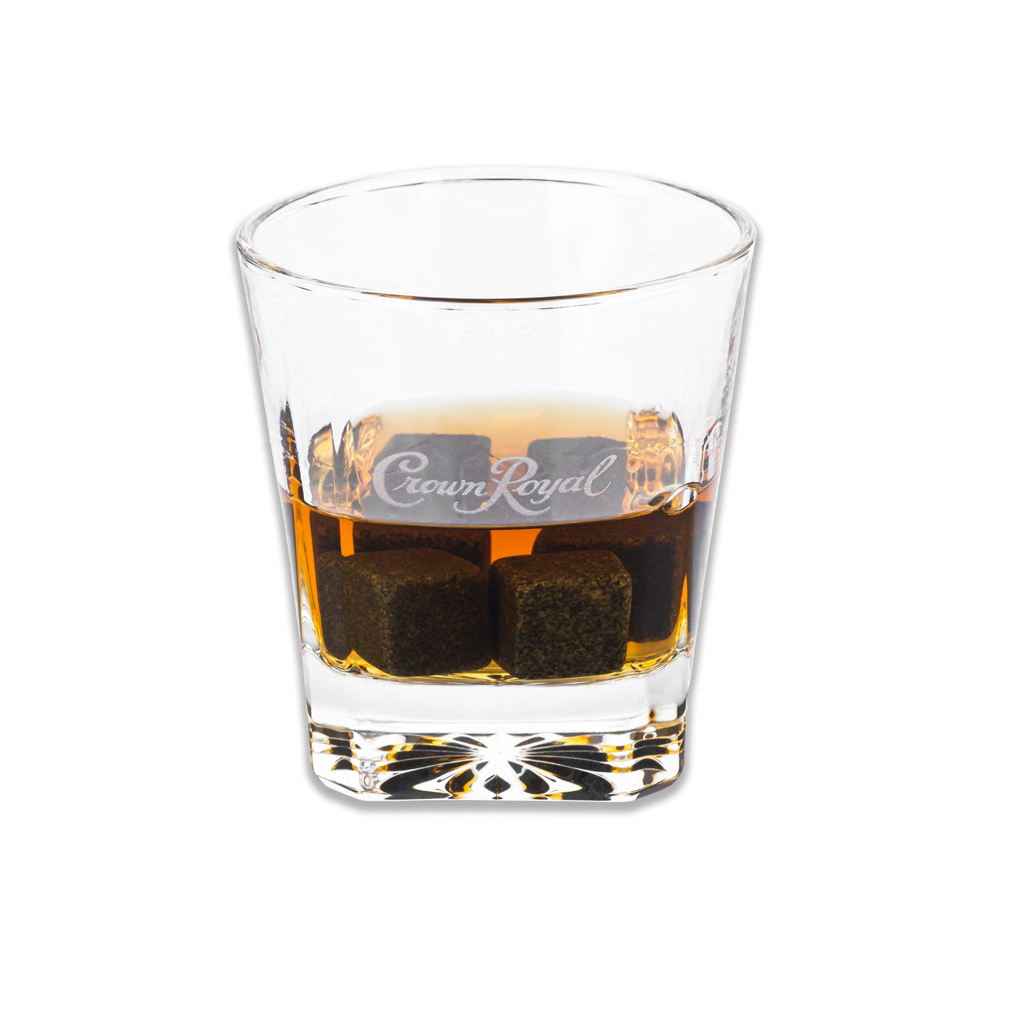 Crown Royal Whiskey Glass and Stone Set by Lord’s Rocks | 2 Scotch Whiskey Glasses and 4 Unique Chilling Granite Rocks | Whiskey Stone Gift Set for Men Compatible