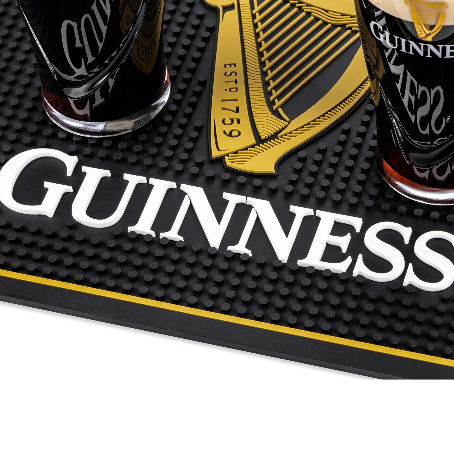 Guinness Bar and Spill Mat for Countertops | Irish Rubber Bar Mat for Drips with Guinness Harp Logo | Professional Bar Service Mat with Guinness Beer, 18 x 12” Compatible