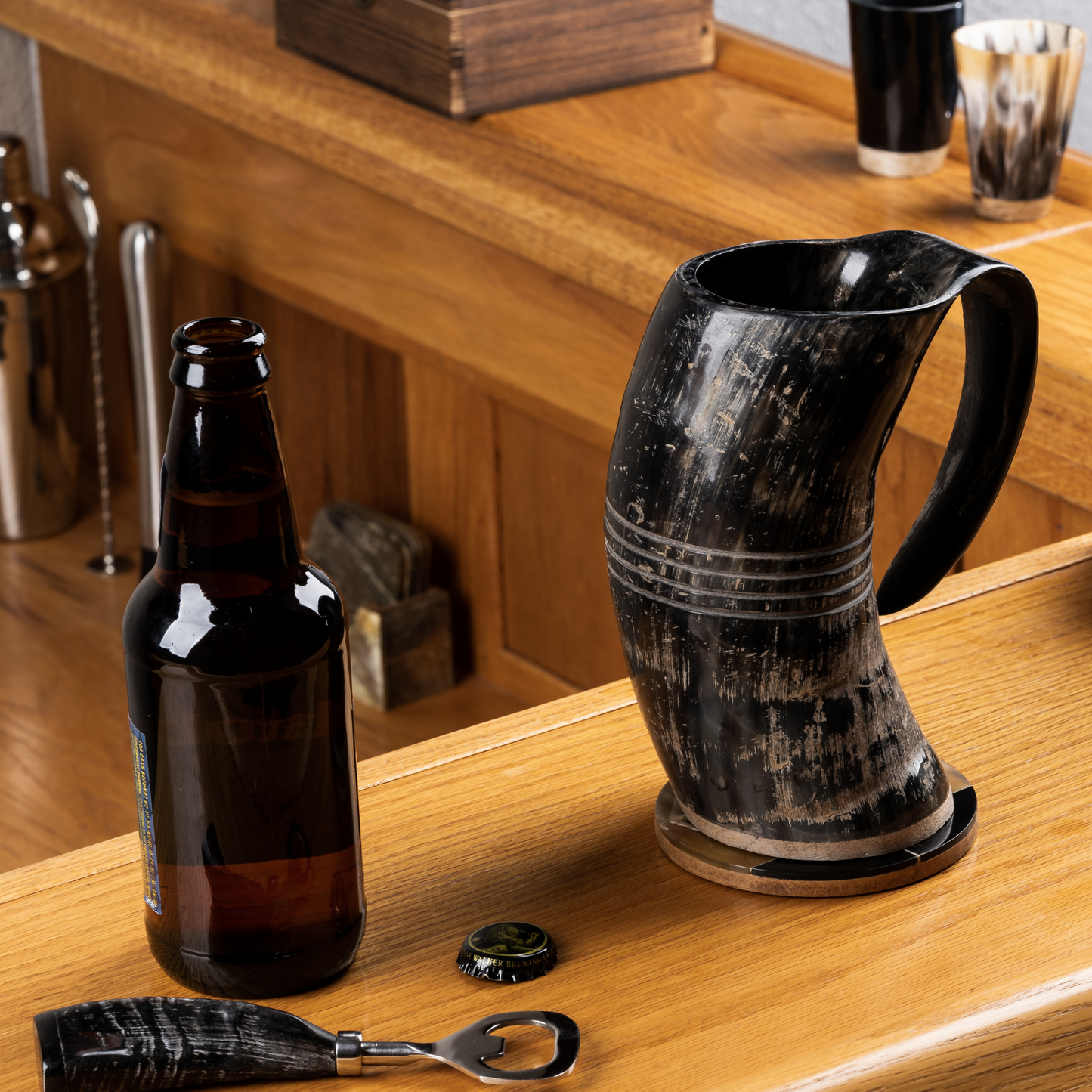 Viking Drinking Horn Mug by Lord’s Rocks | 20-Ounce Beer Stein with Medieval Burlap Jute Bag and Bottle Opener | Authentic Handmade Oxhorn Tankard for Mead and Wine Gifts