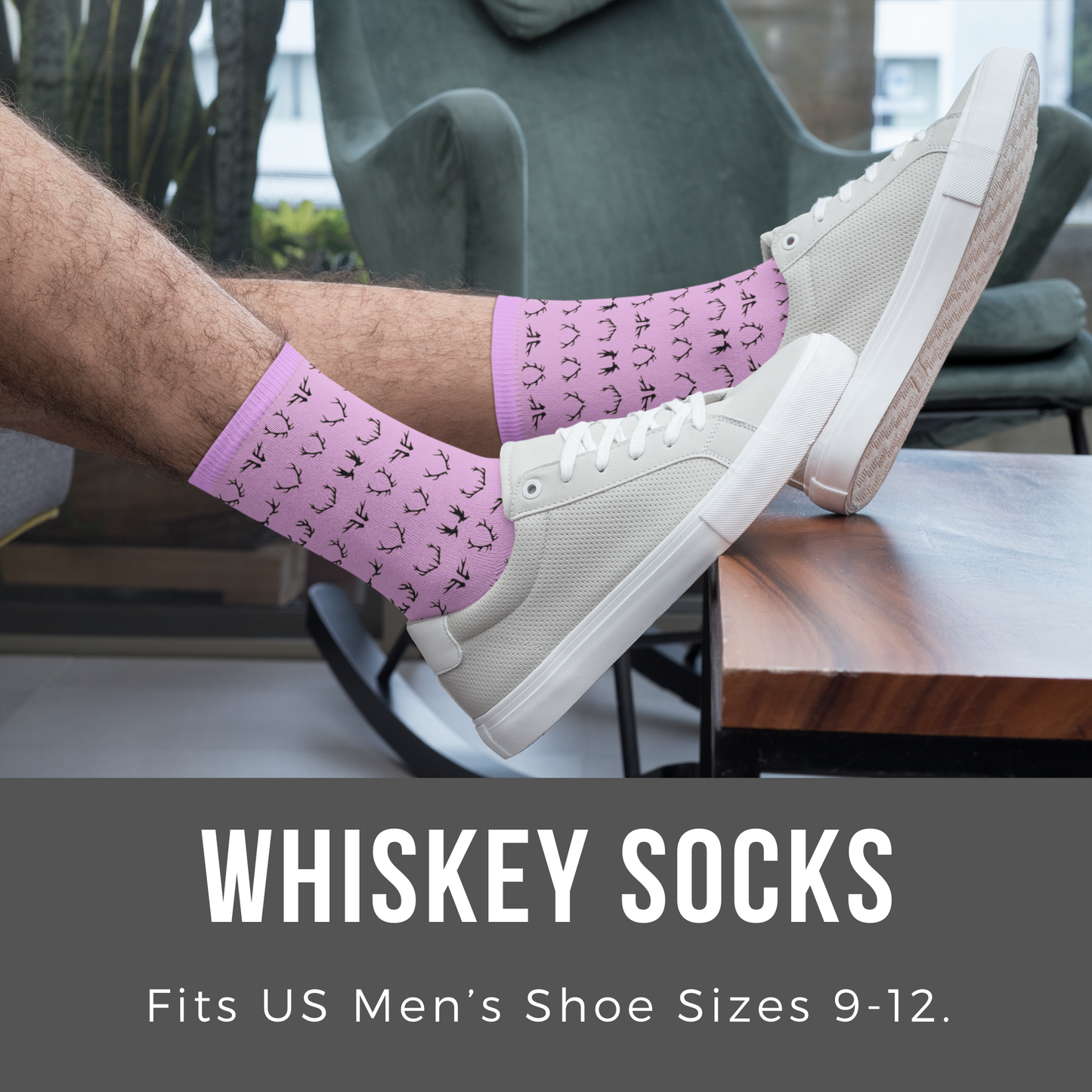 Lord's Rocks 2 Pair Pack of Whiskey Stones Socks in Genuine Wood Barrel. Black Verbiage Black Pink Pattern Novelty