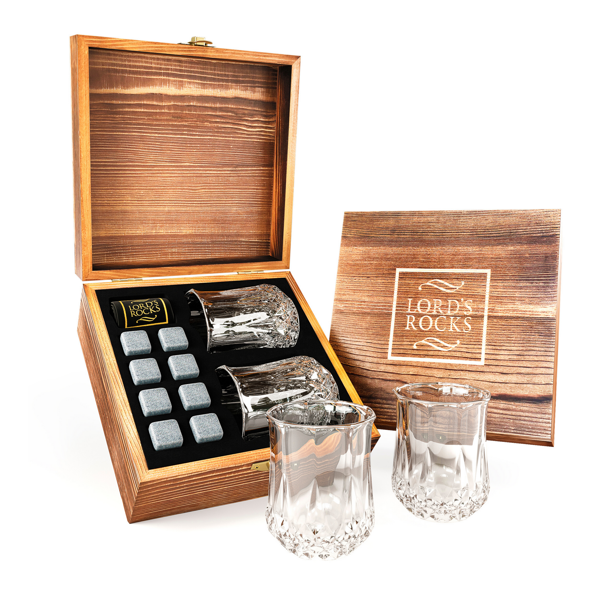 The Pro - 8 Whiskey Stones + two 6.8 oz Glasses - Whiskey 